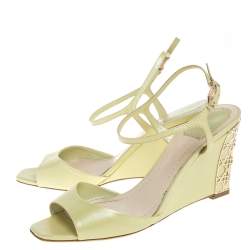 Pre Owned Dior Green Leather Wedge Ankle Strap Sandals Size 38