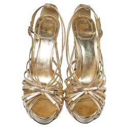 Dior Gold Patent Leather Strappy Platform Wedge Sandals Size 41