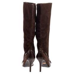 مملوكة مسبقًا Dior Brown Suede And Leather Knee Length Pointed Toe Buckle Boots Size 38