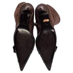 مملوكة مسبقًا Dior Brown Suede And Leather Knee Length Pointed Toe Buckle Boots Size 38