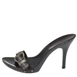 Dior Black Canvas Slip On  Buckle Logo Sandals Size 40.5