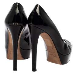 Dior Black Patent Leather Platform Peep Toe Pumps Size 39