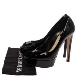 Dior Black Patent Leather Platform Peep Toe Pumps Size 39