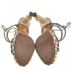 Dior Silver/White Chain And Leather Fertility Goddess Slingback Sandals Size 38