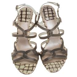 Dior Silver/White Chain And Leather Fertility Goddess Slingback Sandals Size 38