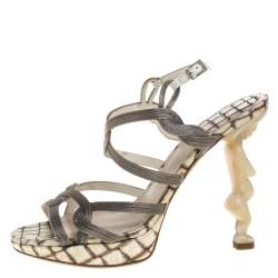 Dior Silver/White Chain And Leather Fertility Goddess Slingback Sandals Size 38