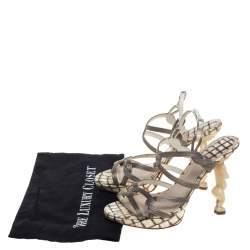 Dior Silver/White Chain And Leather Fertility Goddess Slingback Sandals Size 38