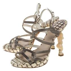 Dior Silver/White Chain And Leather Fertility Goddess Slingback Sandals Size 38