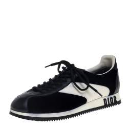 Pre Owned Dior Black/White Velvet and Leather Diorun Low Top Sneakers Size 38