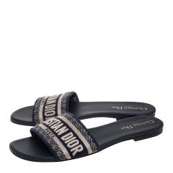 مملوكة مسبقًا Dior Blue Canvas Dway Slide Sandals Size 39