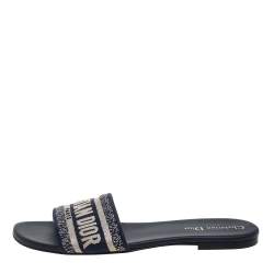 مملوكة مسبقًا Dior Blue Canvas Dway Slide Sandals Size 39