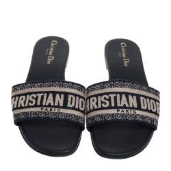 مملوكة مسبقًا Dior Blue Canvas Dway Slide Sandals Size 39