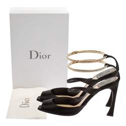 Pre Owned Dior Black Satin And Crystal Ankle Strap Cuff Sandals Size 40