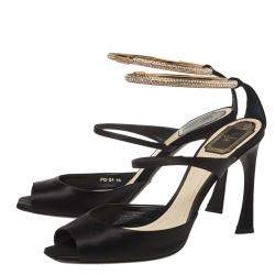 Pre Owned Dior Black Satin And Crystal Ankle Strap Cuff Sandals Size 40