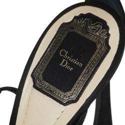 Pre Owned Dior Black Satin And Crystal Ankle Strap Cuff Sandals Size 40