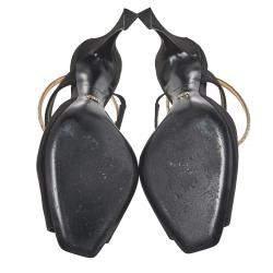 Pre Owned Dior Black Satin And Crystal Ankle Strap Cuff Sandals Size 40