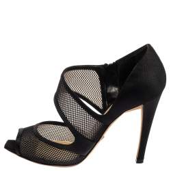 Pre Owned Dior Black Mesh And Nylon Open Toe Pumps Size 36