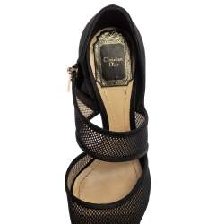 Pre Owned Dior Black Mesh And Nylon Open Toe Pumps Size 36