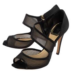 Pre Owned Dior Black Mesh And Nylon Open Toe Pumps Size 36