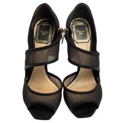 Pre Owned Dior Black Mesh And Nylon Open Toe Pumps Size 36