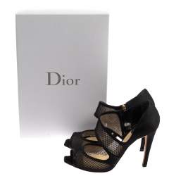 Pre Owned Dior Black Mesh And Nylon Open Toe Pumps Size 36