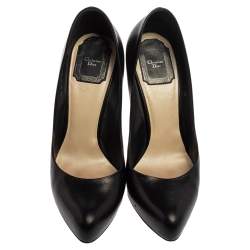 Pre Owned Dior Black Leather Logo Embellished Pumps Size 37.5
