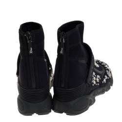 مملوكة مسبقًا Dior Black Mesh And Fabric Embellished Ankle Length Sneaker Boots Size 39.5