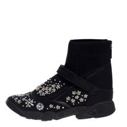 مملوكة مسبقًا Dior Black Mesh And Fabric Embellished Ankle Length Sneaker Boots Size 39.5