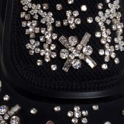 مملوكة مسبقًا Dior Black Mesh And Fabric Embellished Ankle Length Sneaker Boots Size 39.5