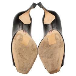 Pre Owned Dior Black Leather Plaque Peep Toe Pumps Size 38.5