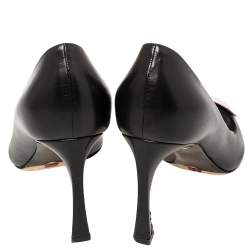 Pre Owned Dior Black Leather Plaque Peep Toe Pumps Size 38.5
