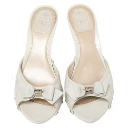 Dior White Leather Bow Detail Slide Clogs Size 41