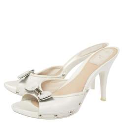 Dior White Leather Bow Detail Slide Clogs Size 41