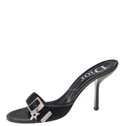 مملوكة مسبقًا Dior Black Canvas Buckle Mule Sandals Size 40