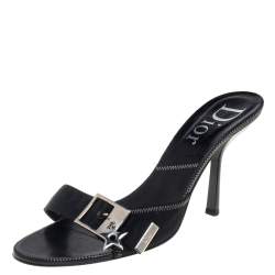 مملوكة مسبقًا Dior Black Canvas Buckle Mule Sandals Size 40