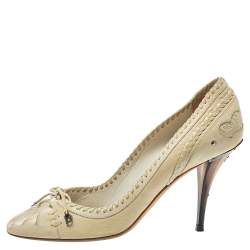 مملوكة مسبقًا حذاء كعب عالي ديور كونتري جلد كريمي مقاس 40