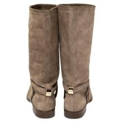 Dior Brown Suede Slip On Knee Length Boots Size 37.5