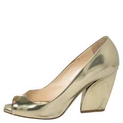 Pre Owned Dior Metallic Gold Leather Peep Toe Pumps  Size 39