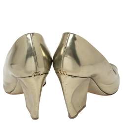 Pre Owned Dior Metallic Gold Leather Peep Toe Pumps  Size 39