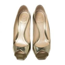 Pre Owned Dior Metallic Gold Leather Peep Toe Pumps  Size 39