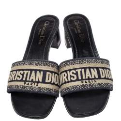 Dior Navy Blue Canvas D-way Slide Sandals Size 38