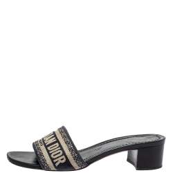 Dior Navy Blue Canvas D-way Slide Sandals Size 38