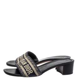 Dior Navy Blue Canvas D-way Slide Sandals Size 38