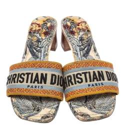 Dior Multicolour Canvas D-way Slide Sandals Size 38