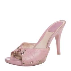 مملوكة مسبقًا Dior Pink Cannage Leather Bow Slides Size 37.5