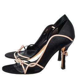 Dior Black Satin And Leather Open Toe Bow Sandals Size 39