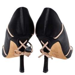 Dior Black Satin And Leather Open Toe Bow Sandals Size 39