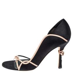 Dior Black Satin And Leather Open Toe Bow Sandals Size 39