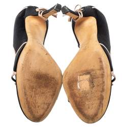 Dior Black Satin And Leather Open Toe Bow Sandals Size 39