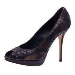 Dior Black Python Miss Dior Peep Toe Pumps Size 38